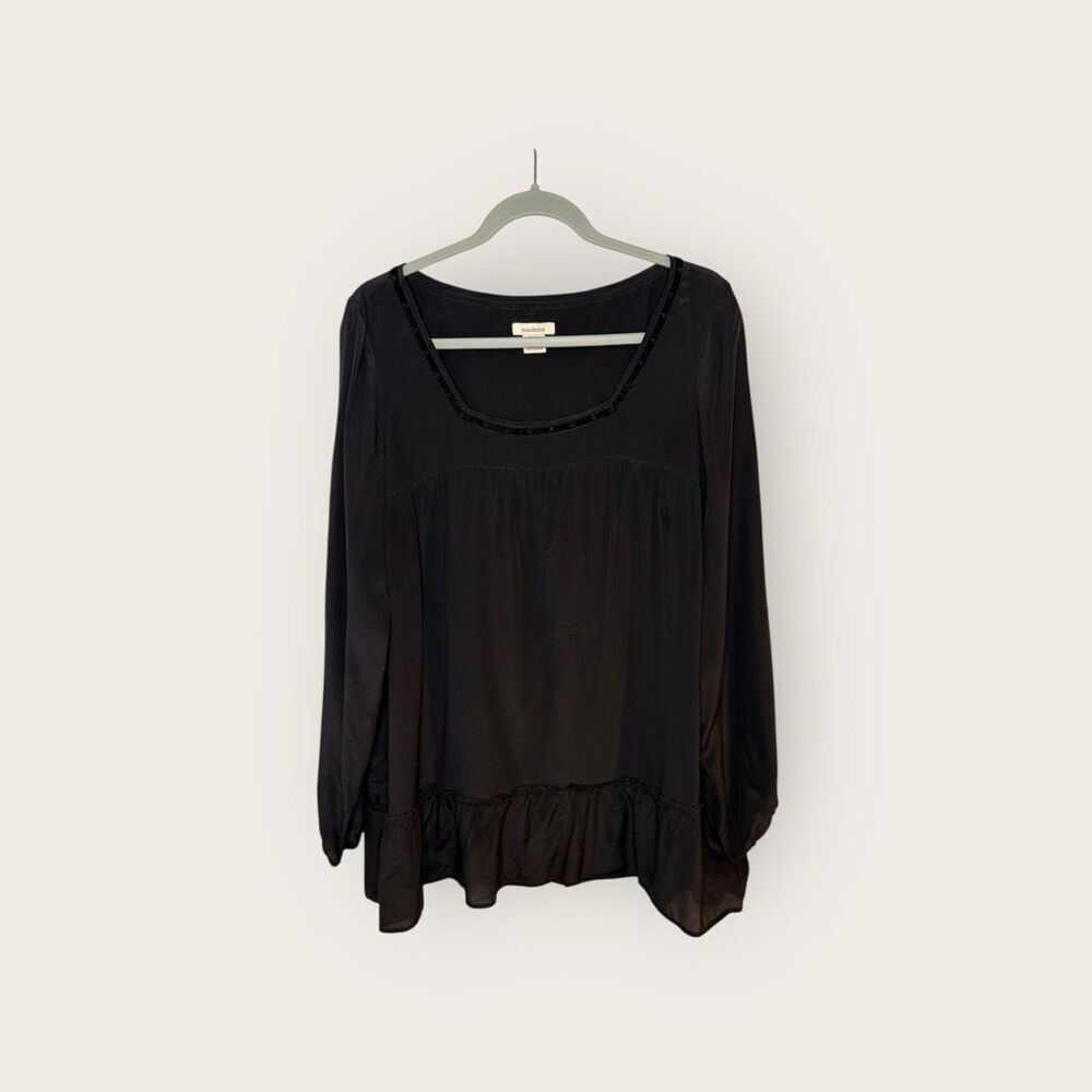 Sundance 100% Silk Black Semi Sheer Blouse Size Large
